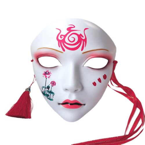 YiZYiF Maskerade Masken Japanische Kabuki Kitsune Maske mit Tassels Anime Handgemalte Gesichtsbedeckung Typ B One Size YiZYiF Maskerade Masken Japanische Kabuki Kitsune Maske mit Tassels Anime Handgemalte Gesichtsbedeckung Typ B One Size von YiZYiF