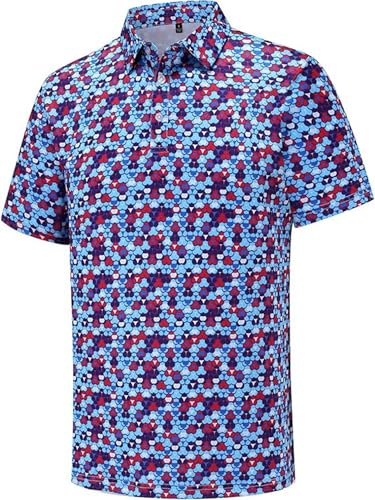 YiZYiF Minimalistisches Herren-golfhemd Mit Knopfverschluss, Karomuster, Umschlagkragen, 3d-digitaldruck, Kurzarm, Locker Und Leger Typ F 3XL von YiZYiF