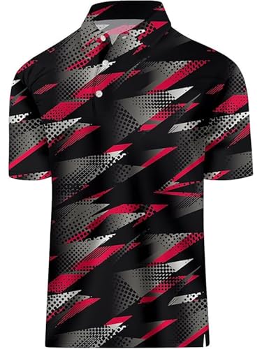 YiZYiF Minimalistisches Herren-golfhemd Mit Knopfverschluss, Karomuster, Umschlagkragen, 3d-digitaldruck, Kurzarm, Locker Und Leger Typ N S von YiZYiF