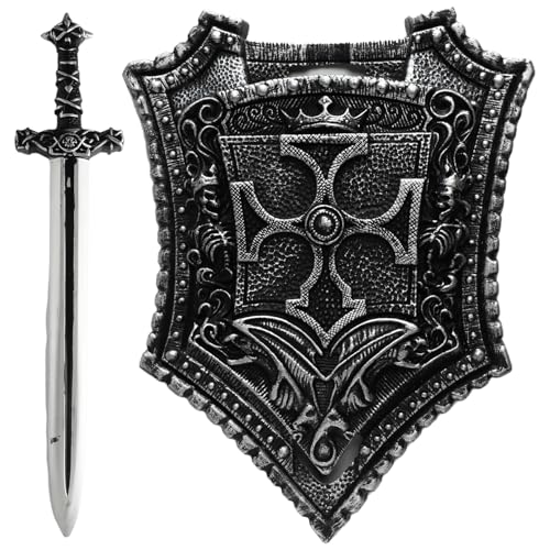 YiZYiF Mittelalterliches Kreuz Schwert und Schild Spielzeug Gladiator Ritter Spielzeug Krieger Kostüm Zubehör Typ B One Size von YiZYiF