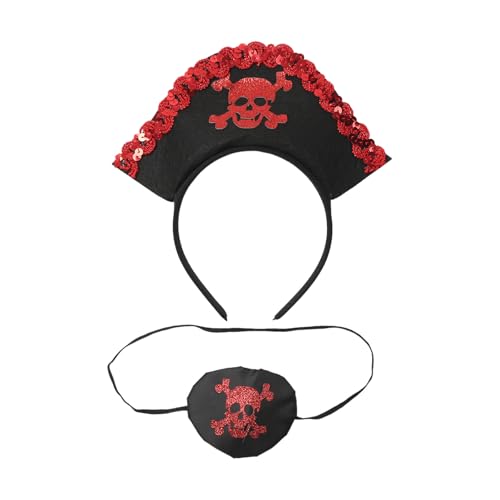 YiZYiF Piratenhut Stirnband Augenklappe Piratenkostüm Zubehör Für Halloween Themen Party Rot Einheitsgröße von YiZYiF
