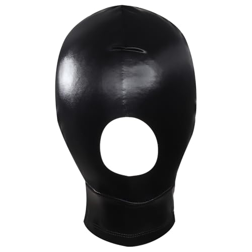 YiZYiF Pu Leder Vollkopfmaske Atmungsaktive Gesichtsmaske Dehnbare Kopfbedeckung Zentai Kapuze Balaklava Für Cosplay Nachtclub Schwarz L von YiZYiF