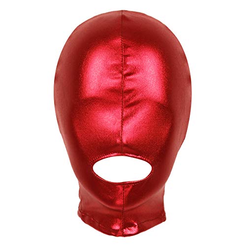 YiZYiF Unisex Latex Maske Leder Kopfmaske Mund Offen Gesichtsmaske Elastische Kopfbedeckungen Haube Fetisch Sex Spielzeug Cosplay Kostüm Schwarz Rot OneSize von YiZYiF