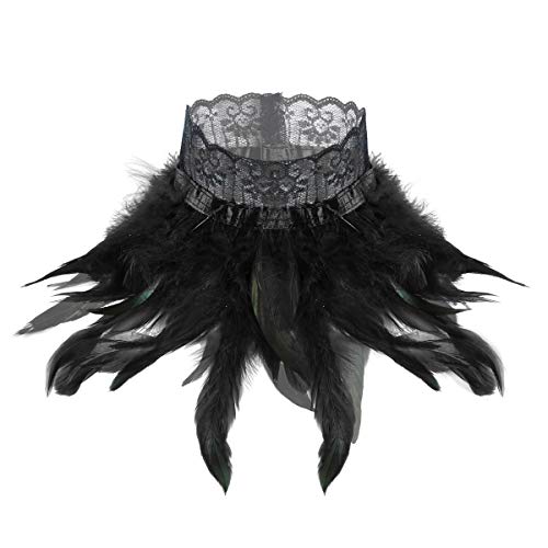 YiZYiF Viktorianisches Natürliches Feder Halsband Punk Gothic Damen Spitze Choker Kragen Wrap Karneval Fasching Kostüm Accessoires Schwarz One Size von YiZYiF