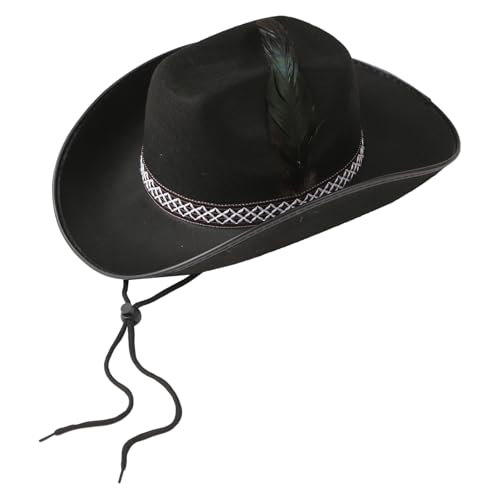 YiZYiF Western Filz Cowboyhut Breite Krempe Cowgirlhut mit Band Sonnenhut Dance Kappe Kopfabdeckung Fasching Karneval Schwarz One Size von YiZYiF