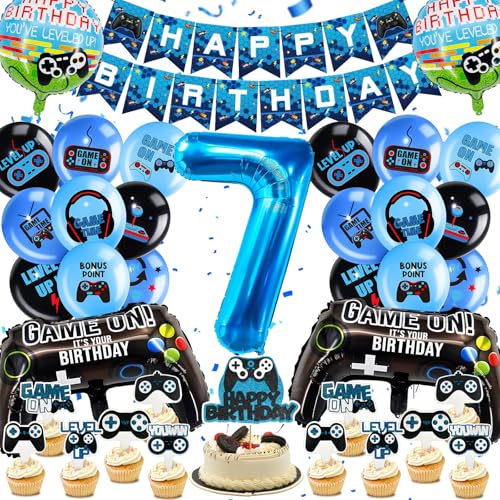 YianHien Videospiel Geburtstag Deko 7 Jahre Jungen, 37 Stück Gamer Theme Party Folienballon Decoration, Gaming Kindergeburtstag Deko Set mit Tortendeko und Banner, Spiel Geburtstagsdeko 7 Jahre Jungen YianHien Videospiel Geburtstag Deko 7 Jahre Jungen, 37 Stück Gamer Theme Party Folienballon Decoration, Gaming Kindergeburtstag Deko Set mit Tortendeko und Banner, Spiel Geburtstagsdeko 7 Jahre Jungen von YianHien