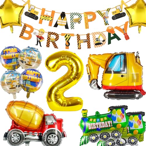 YianHien Bagger Geburtstag Deko Set mit 12 Stück Baustellen-Luftballons für 2-jährige Kinder, Bagger Deko Kindergeburtstag Theme Party Deko von YianHien
