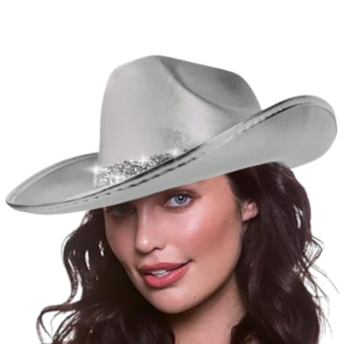 Yianyal Cosplay Cowboyhut, Bling Filz Glitzer Disco Outfit Kostüm Stilvolle Western-Themed Cowboyhut für Halloween Rollenspiele für Männer Frauen Erwachsene von Yianyal
