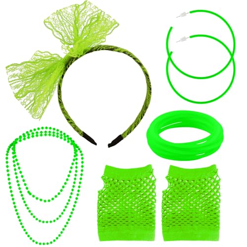 80er Jahre Outfit Damen - 5 Stück Grün Accessoires Set für 90er Mottoparty 80er Jahre Outfit Damen - 5 Stück Grün Accessoires Set für 90er Mottoparty von Yicelerate