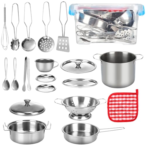 20 STK Kinderküche Zubehör Set, Edelstahl Pretend Küchenspielzeug für Kinder, Matschküche Zubehör mit Aufbewahrungsbox Aus Kunststoff, Küchenutensilien Kinder für Jungen und Mädchen 20 STK Kinderküche Zubehör Set, Edelstahl Pretend Küchenspielzeug für Kinder, Matschküche Zubehör mit Aufbewahrungsbox Aus Kunststoff, Küchenutensilien Kinder für Jungen und Mädchen von Yicenmy