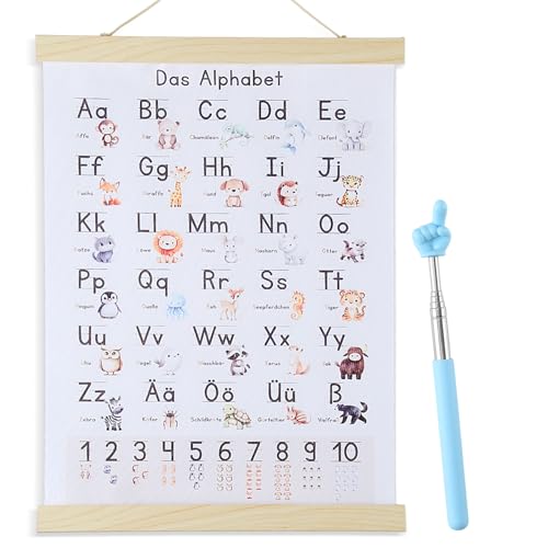 Yicenmy ABC Poster für Kinder 30x40 cm, Alphabet Poster Von A - Z mit Rahmen und Fingerlesestab, Lernposter Grundschule Geeignet für Kindergarten, Vorschule, Grundschule von Yicenmy