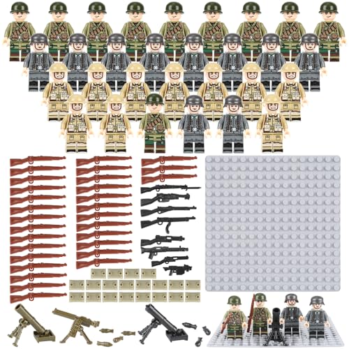Yicenmy Soldier Action Figures, 92 Stück WW2 Soldaten Figuren Military Kit, 30 Militär Figuren Militär Spielzeug 38 Maschinengewehr 20 Sandsack 3 Mörser 1 Bodenplatte, Baustein Spielzeug für Geschenk von Yicenmy
