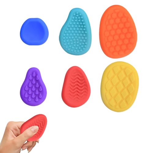Yicoovey 6 Stück Sensorik-Spielsteine aus Weichem Silikon - Beruhigende Fidget Toys für Kinder/Erwachsene, Wiederverwendbare Stressreduktionshilfe mit Texturierten Oberflächen (6er-Set) von Yicoovey