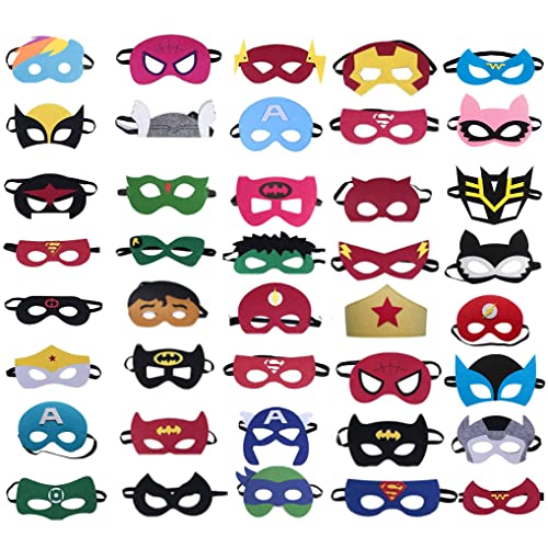 Yidaxing 40 Stück Superhelden Masken, Filz Masken Superhero Cosplay Party Weihnachten Halloween Maske Augen mit Elastischen Seil von 3 bis 12 Jahre alt von Yidaxing