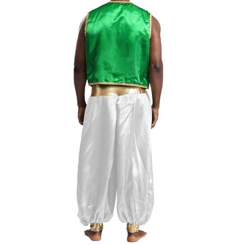 Yiesvsov Arabischer Prinz Kostüm Orientalischer Mann Kostüm Mittlerer Osten Glänzende Weste Offen Weite Hose Halloween Karneval Bühne Grün Weiß M Yiesvsov Arabischer Prinz Kostüm Orientalischer Mann Kostüm Mittlerer Osten Glänzende Weste Offen Weite Hose Halloween Karneval Bühne Grün Weiß M von Yiesvsov
