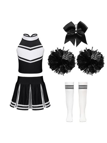 Yiesvsov Cheerleaderkostüm Für Mädchen Cheerleaderuniform Schleife Pompon Strümpfe Tanzkleid Halloweenkostüm Aufführungskostüm Ein Weiß-Schwarz 110-116 Yiesvsov Cheerleaderkostüm Für Mädchen Cheerleaderuniform Schleife Pompon Strümpfe Tanzkleid Halloweenkostüm Aufführungskostüm Ein Weiß-Schwarz 110-116 von Yiesvsov