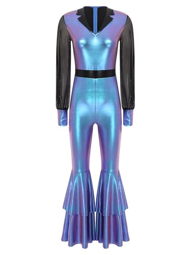 Yiesvsov Frauen Retro Er Outfit Discotanz Jumpsuit Schlaghosen Glänzender Metallischer Vausschnitt Bodysuit Hippie Kostüm Farbverlauf Blau XXL Yiesvsov Frauen Retro Er Outfit Discotanz Jumpsuit Schlaghosen Glänzender Metallischer Vausschnitt Bodysuit Hippie Kostüm Farbverlauf Blau XXL von Yiesvsov