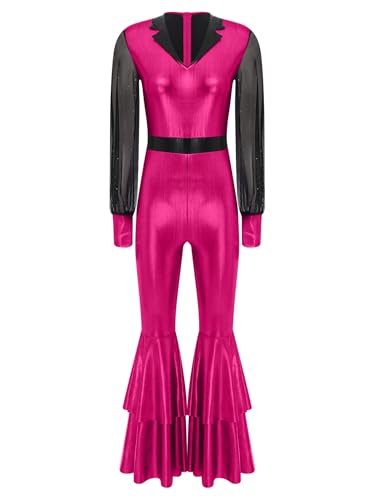 Yiesvsov Frauen Retro Er Outfit Discotanz Jumpsuit Schlaghosen Glänzender Metallischer Vausschnitt Bodysuit Hippie Kostüm Knalliges Pink XXL Yiesvsov Frauen Retro Er Outfit Discotanz Jumpsuit Schlaghosen Glänzender Metallischer Vausschnitt Bodysuit Hippie Kostüm Knalliges Pink XXL von Yiesvsov