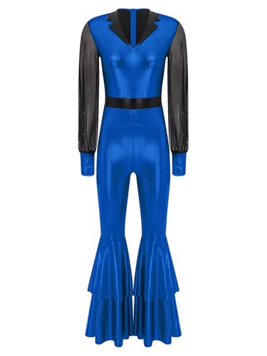Yiesvsov Frauen Retro Er Outfit Discotanz Jumpsuit Schlaghosen Glänzender Metallischer Vausschnitt Bodysuit Hippie Kostüm Königsblau XXL Yiesvsov Frauen Retro Er Outfit Discotanz Jumpsuit Schlaghosen Glänzender Metallischer Vausschnitt Bodysuit Hippie Kostüm Königsblau XXL von Yiesvsov
