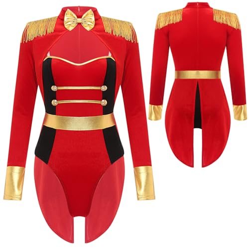 Yiesvsov Frauen Ringmeister Kostüm Halloween Zirkus Showman Löwenbändiger Rollenspiel Smoking Kleid Bodysuit Rot S Yiesvsov Frauen Ringmeister Kostüm Halloween Zirkus Showman Löwenbändiger Rollenspiel Smoking Kleid Bodysuit Rot S von Yiesvsov
