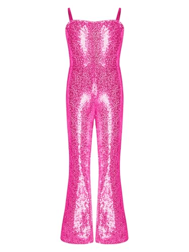Yiesvsov Glänzendes Discokostüm Für Mädchen Halloween Cosplay Kostüm Mit Reißverschluss Tanzanzug Filmkostüm Rollenspiel Maskerade Themenparty Karneval Knalliges Pink 122-128 von Yiesvsov