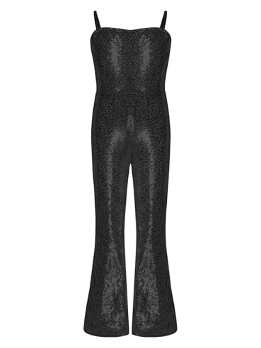 Yiesvsov Glänzendes Discokostüm Für Mädchen Halloween Cosplay Kostüm Mit Reißverschluss Tanzanzug Filmkostüm Rollenspiel Maskerade Themenparty Karneval Schwarz 158-164 von Yiesvsov
