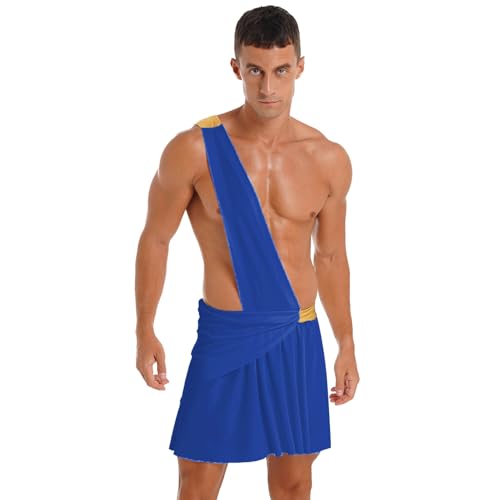 Yiesvsov Herren Griechische Toga Kostüm Halloween Fancy Dress Griechisch Antikes Römisches Spartaner Krieger Cosplay Outfits Blau XXL von Yiesvsov