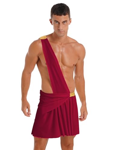 Yiesvsov Herren Griechische Toga Kostüm Halloween Fancy Dress Griechisch Antikes Römisches Spartaner Krieger Cosplay Outfits Burgund M von Yiesvsov