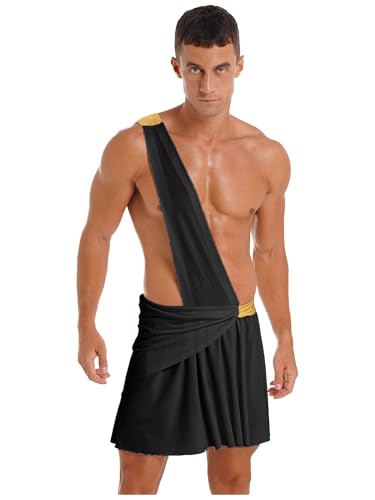 Yiesvsov Herren Griechische Toga Kostüm Halloween Fancy Dress Griechisch Antikes Römisches Spartaner Krieger Cosplay Outfits Schwarz XXL von Yiesvsov