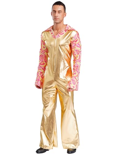 Yiesvsov Männer Hippie Kostüm Disco Outfit Er Party Metallischer Revers Vausschnitt Langärmlig Schlaghose Jumpsuit Clubwear Gold XXL Yiesvsov Männer Hippie Kostüm Disco Outfit Er Party Metallischer Revers Vausschnitt Langärmlig Schlaghose Jumpsuit Clubwear Gold XXL von Yiesvsov