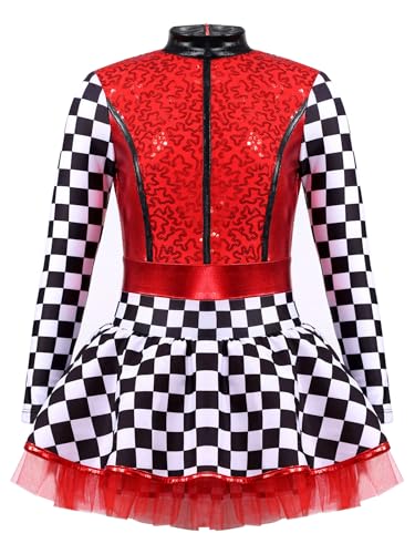 Yiesvsov Rennfahrer Kostüm Für Mädchen Glitzer Kostüm Für Halloween Party Leotard Tutu Geburtstag Maskerade Karneval Rot 146-152 von Yiesvsov
