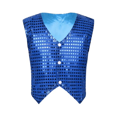 Yiesvsov Unisex Kinderwesten Hip Hop Abendwesten Disco Glänzende Kleider Theater Bühnenkostüm Tanzkleidung Street Dance Blazer Mit Pailletten Elegante Dancewear Blau 146-152 von Yiesvsov