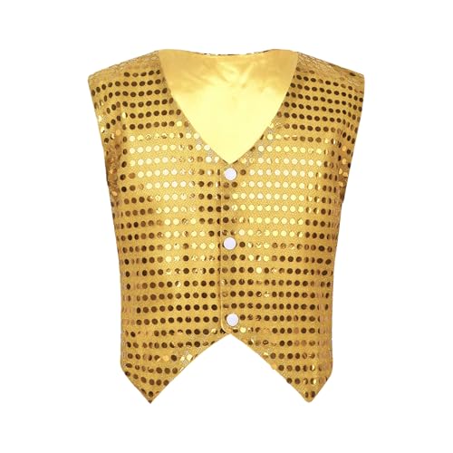 Yiesvsov Unisex Kinderwesten Hip Hop Abendwesten Disco Glänzende Kleider Theater Bühnenkostüm Tanzkleidung Street Dance Blazer Mit Pailletten Elegante Dancewear Gold 158-164 von Yiesvsov