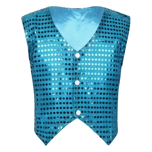 Yiesvsov Unisex Kinderwesten Hip Hop Abendwesten Disco Glänzende Kleider Theater Bühnenkostüm Tanzkleidung Street Dance Blazer Mit Pailletten Elegante Dancewear Hellblau 146-152 von Yiesvsov