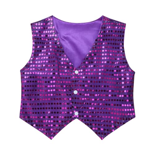 Yiesvsov Unisex Kinderwesten Hip Hop Abendwesten Disco Glänzende Kleider Theater Bühnenkostüm Tanzkleidung Street Dance Blazer Mit Pailletten Elegante Dancewear Lila 146-152 von Yiesvsov
