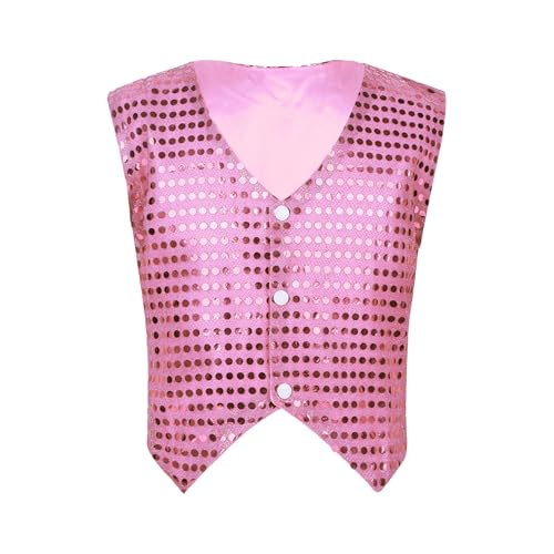 Yiesvsov Unisex Kinderwesten Hip Hop Abendwesten Disco Glänzende Kleider Theater Bühnenkostüm Tanzkleidung Street Dance Blazer Mit Pailletten Elegante Dancewear Rosa 146-152 von Yiesvsov