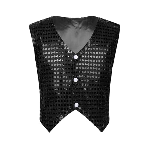Yiesvsov Unisex Kinderwesten Hip Hop Abendwesten Disco Glänzende Kleider Theater Bühnenkostüm Tanzkleidung Street Dance Blazer Mit Pailletten Elegante Dancewear Schwarz 158-164 von Yiesvsov
