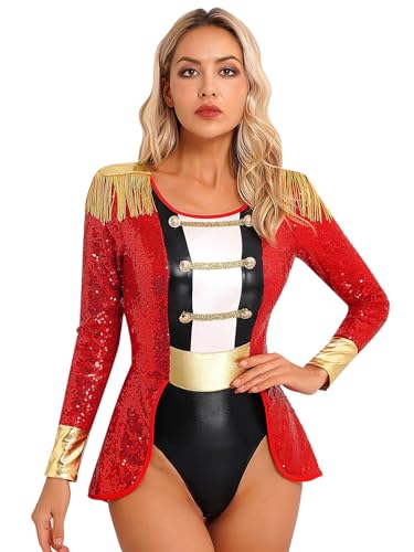 Yiesvsov Zirkus Domina Kostüm Damen Zirkus Ringmaster Kostüm Band Blazer Mantel Bodysuit Halloween Karneval Rollenspiel Maskerade Rot XXL Yiesvsov Zirkus Domina Kostüm Damen Zirkus Ringmaster Kostüm Band Blazer Mantel Bodysuit Halloween Karneval Rollenspiel Maskerade Rot XXL von Yiesvsov
