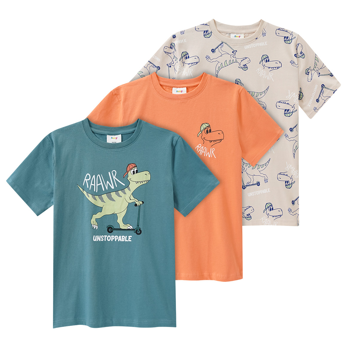 3 Jungen T-Shirts mit Dino-Prints von Yigga