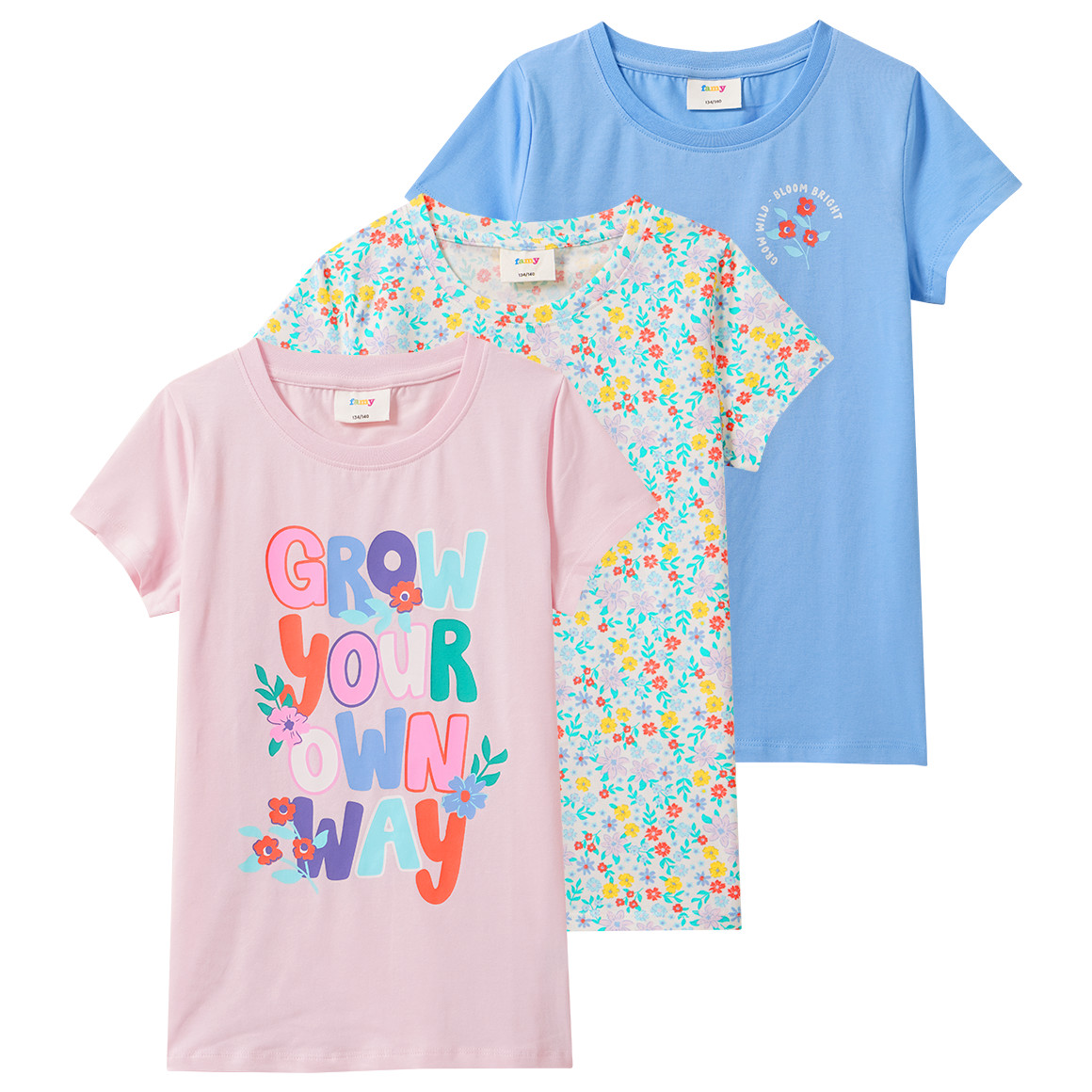 3 Mädchen T-Shirts mit bunten Motiven von Yigga