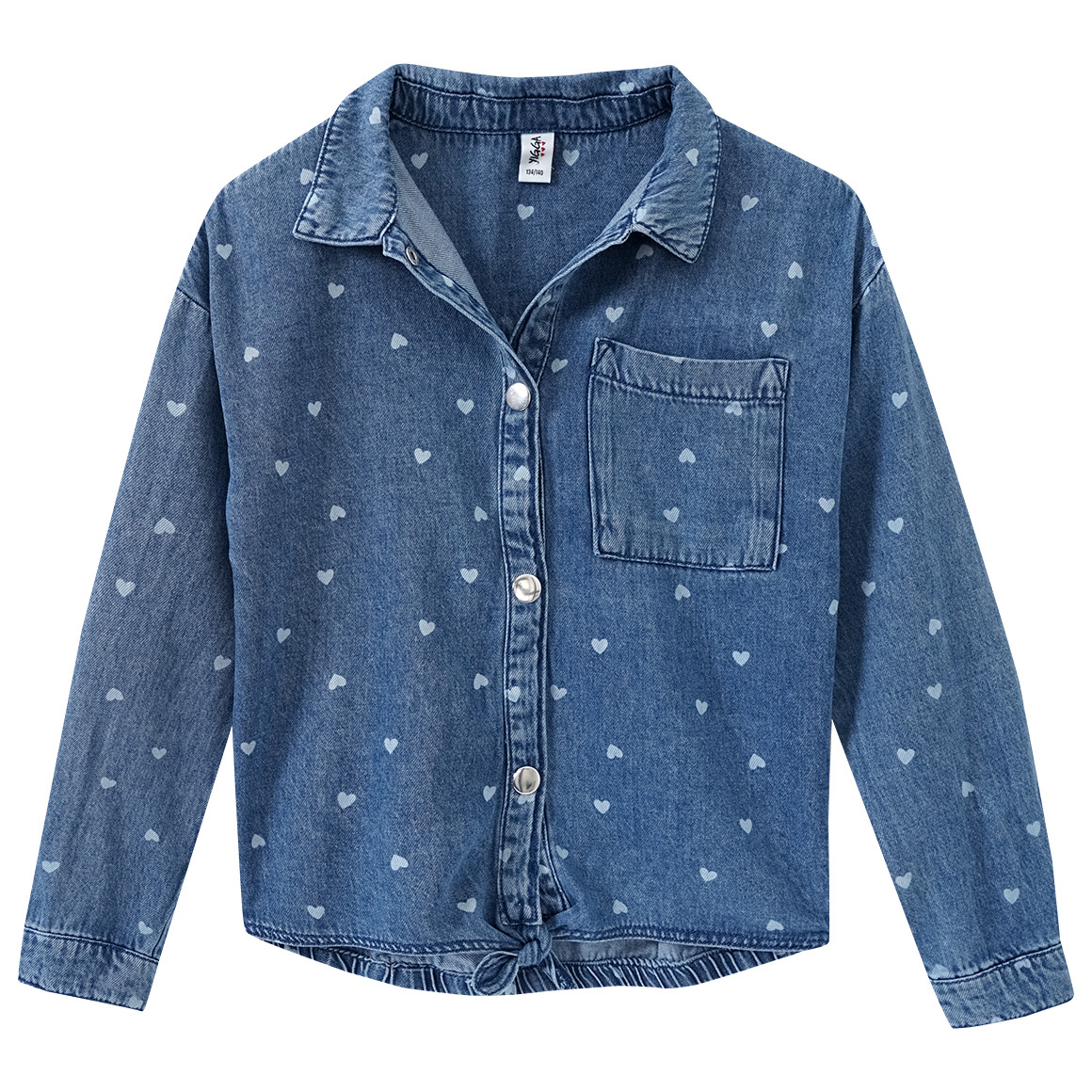 Mädchen Jeanshemd mit Herz-Allover von Yigga