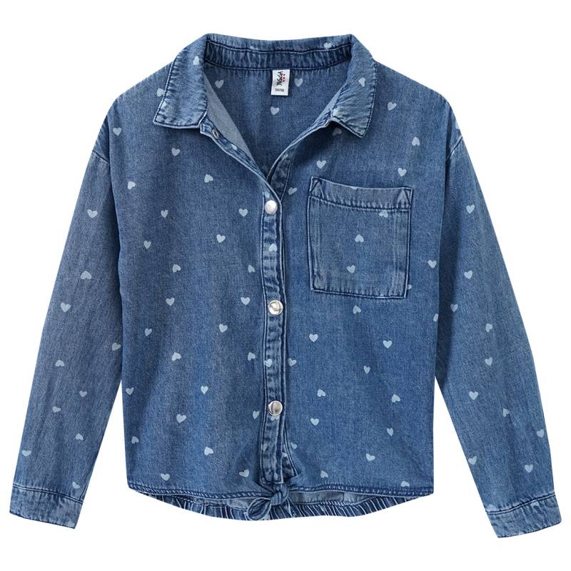 Mädchen Jeanshemd mit Herz-Allover von Yigga