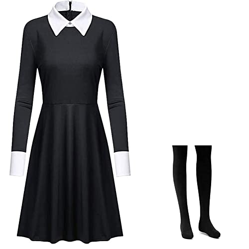 Kostüm Kleid Damen Mädchen Karnival Kosplay Schwartz Kleid Gothic Uniform Kinder Halloween Outfit mit Things 140 von Yigoo