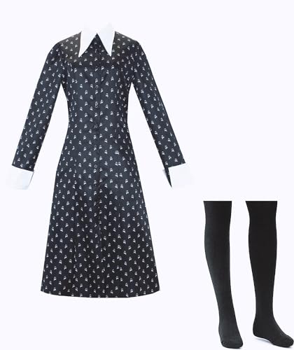 Kostüm Kleid Damen Mädchen Karnival Kosplay Schwartz Kleid Gothic Uniform Kinder Nevermore Academy Halloween Outfit mit Things 150 von Yigoo