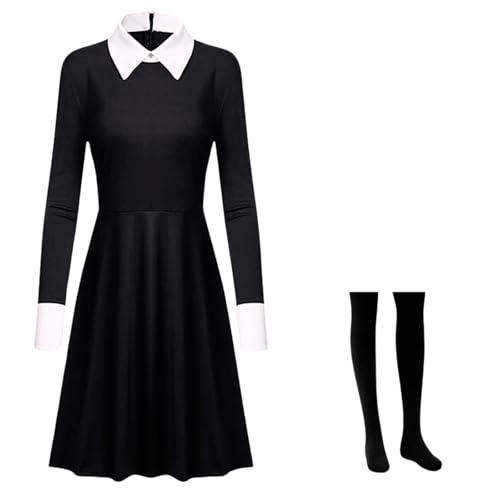 Kostüm Kleid Damen Mädchen Karnival Kosplay Schwartz Kleid Gothic Uniform Kinder Halloween Outfit mit Things 3XL von Yigoo