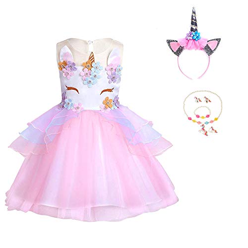 Yigoo Einhorn Tutu kleid Mädchen Prinzessin Kostüm Festival Rock für Cosplay Karneval Halloween Geburtstagskleid mit Einhornhaarband Rosa 110 Yigoo Einhorn Tutu kleid Mädchen Prinzessin Kostüm Festival Rock für Cosplay Karneval Halloween Geburtstagskleid mit Einhornhaarband Rosa 110 von Yigoo