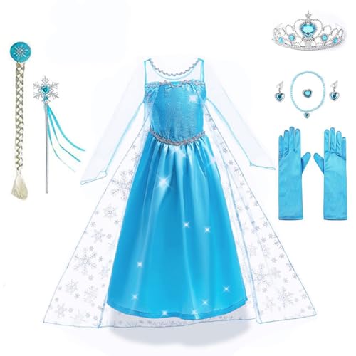 Yigoo Elsa Kostüm Mädchen Eiskönigin Prinzessin Kleid Glanz Kinder Weihnachten Verkleidung Karneval Party Halloween Fest 100 von Yigoo