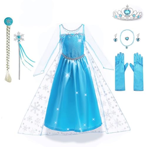 Yigoo Elsa Kostüm Mädchen Eiskönigin Prinzessin Kleid Glanz Kinder Weihnachten Verkleidung Karneval Party Halloween Fest 110 von Yigoo