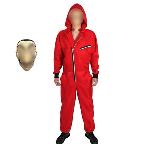 Yigoo Karneval, Halloween Fasching Kostüm Overall mit Maske Cosplay für Herren, Damen Erwachsene Rot M von Yigoo