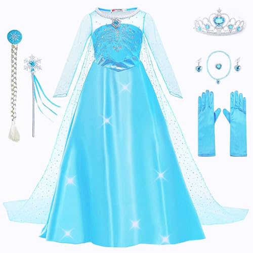 Yigoo Elsa Kostüm Mädchen Eiskönigin Prinzessin Kleid Glanz Kinder Weihnachten Verkleidung Karneval Party Halloween Fest 100 von Yigoo